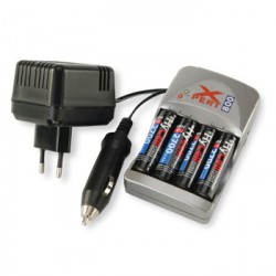 Chargeur 12Vdc/230Vac pour 4 accu AA et AAA Ni-Mh/Ni-Cd avec 4 accumulateurs