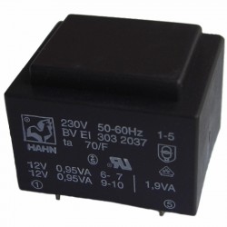 Transformateur moulé 230Vac / 2x6Vac 1,9VA