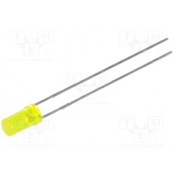 Diode led 3mm jaune cylindrique plate 10mA 4mcd 100°